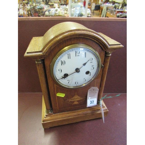 32 - INLAID OAK MANTLE CLOCK