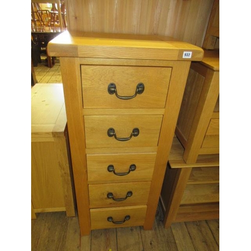 932 - TALL OAK CHEST OF DRAWERS