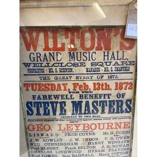 1032 - A Music Hall Performance Notice for Wiltons Grand Music Hall, Wellclose Square, E1 Tuesday Feb 13 18... 