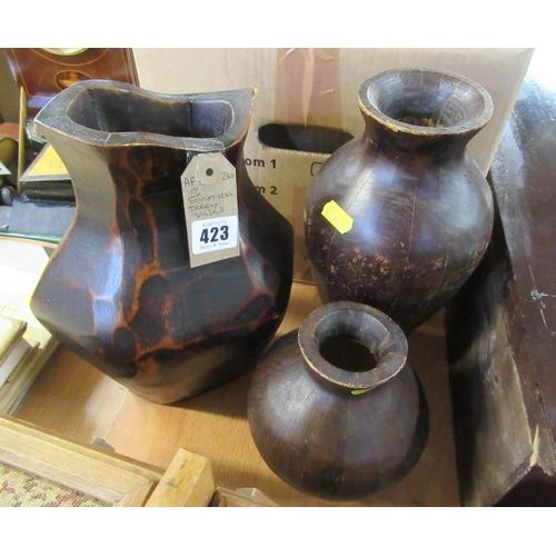 423 - THREE SCULPTURAL TREEN VASES