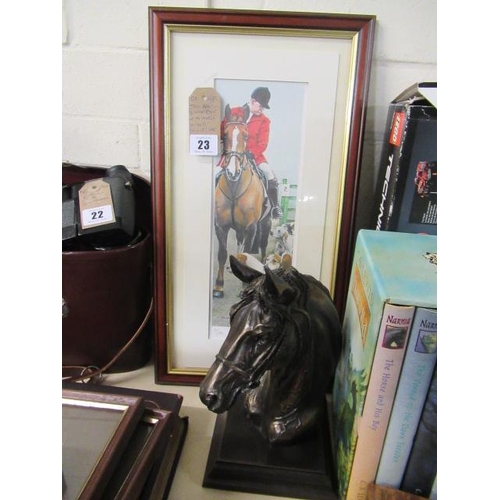 23 - JAN MARTIN SIGNED PRINT AND A HORSE HEAD SCULPTURE