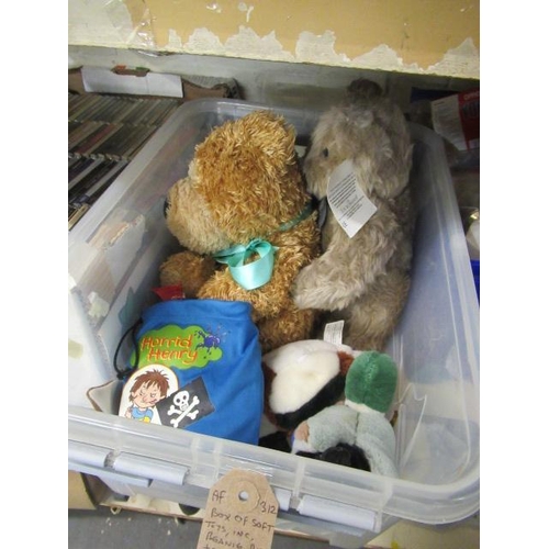 45 - BOX OF SOFT TOYS INCLUDING BEANIE BABIES AND CHAD VALLEY TEDDY BEAR