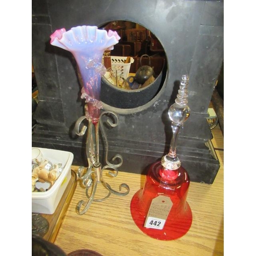 442 - CRANBERRY GLASS EPERGNE AND BELL