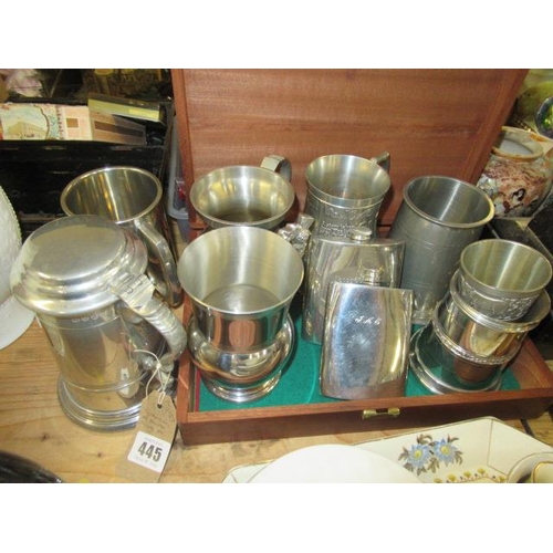 445 - COLLECTION OF PEWTER MUGS ETC