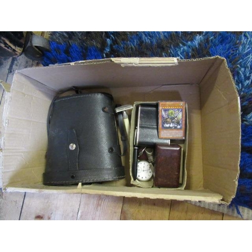 61 - BOX OF COINS AND COLLECTABLES INCLUDING BINOCULARS