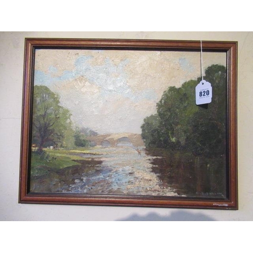 820 - FRAMED OIL OF ILKLEY OLD BRIDGE SIGNED BARLOW