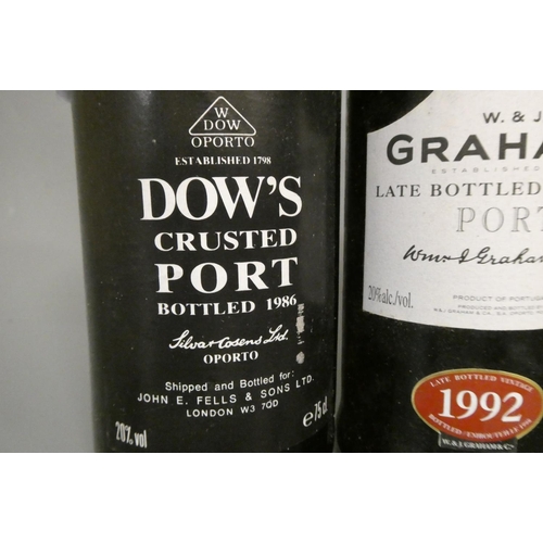 100 - 3 bottles of port comprising 1 Dow's 1986 crusted, 1 Graham's 1992 LBV and 1 Justino's 10 year old m... 