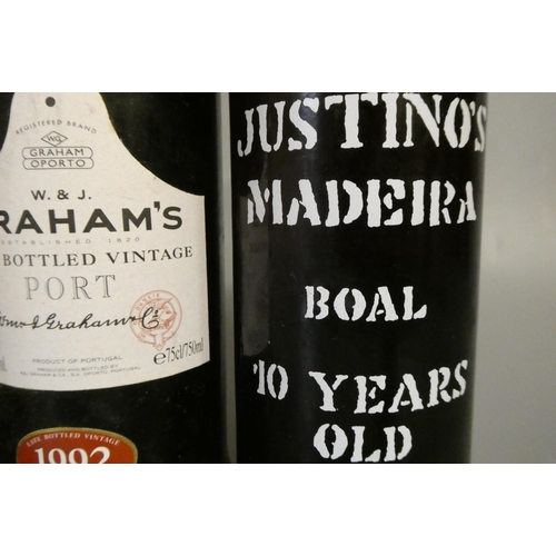 100 - 3 bottles of port comprising 1 Dow's 1986 crusted, 1 Graham's 1992 LBV and 1 Justino's 10 year old m... 