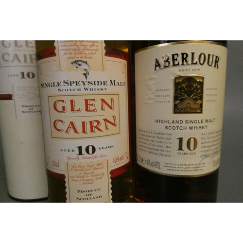 126 - 2 bottles of 10 year old single malt whisky, comprising 1 Aberlour and 1 Glen Cairn, both in tubes (... 