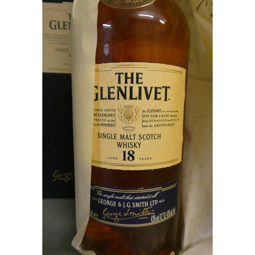 155 - 1 bottle Glenlivet 18 year old single malt whisky, boxed, together with 1 35cl Glenfiddich 12 year o... 