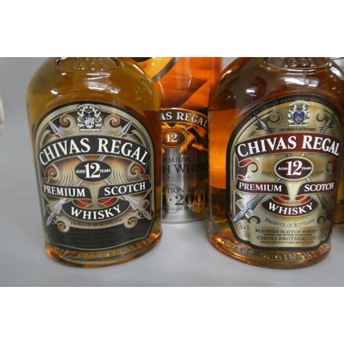 158 - 4 bottles of Chivas Regal scotch whisky, comprising 1 litre boxed 12 year old premium whisky, 2 70cl... 