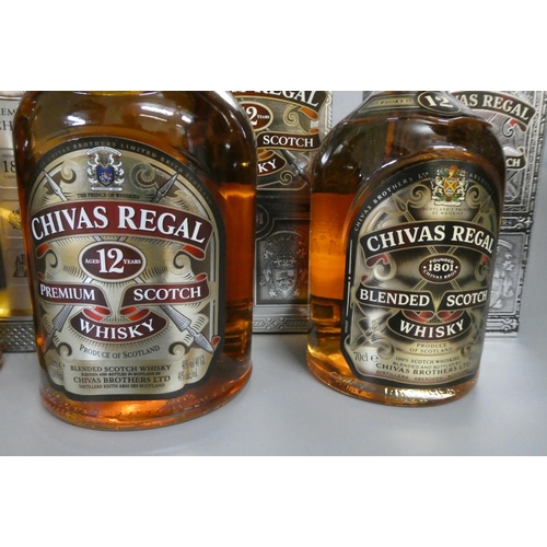 158 - 4 bottles of Chivas Regal scotch whisky, comprising 1 litre boxed 12 year old premium whisky, 2 70cl... 