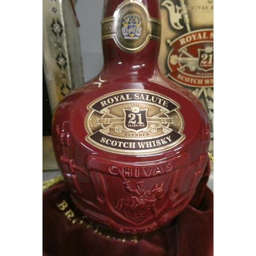 160 - 1 decanter Chivas Regal Royal Salute 21 year old whisky, with bag and box, together with 1 litre Dim... 