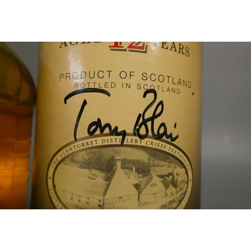 166 - 1 bottle Glenturret 12 year old single Highland malt whisky, tube signed by Gordon Brown & Tony Blai... 