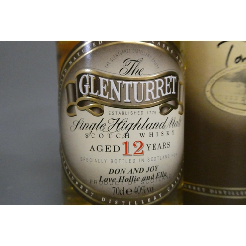 166 - 1 bottle Glenturret 12 year old single Highland malt whisky, tube signed by Gordon Brown & Tony Blai... 