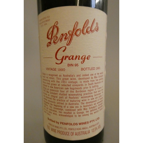 186 - 1 bottle Penfolds bin 95, 1990, Grange, shiraz, bottled 1991 (Est. plus 24% premium inc. VAT)