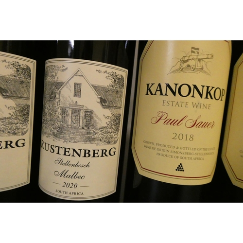 199 - 7 bottles of South African red wine, comprising 2 2010 Rustenberg Malbec, 2 2018 Kanonkop Paul Sauer... 