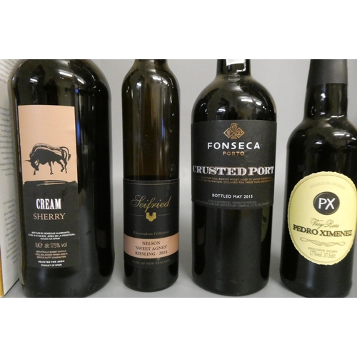 20 - 7 bottles of mixed alcohol, comprising Fonseca 2015 LBV port boxed, Fonseca crusted port bottled 201... 