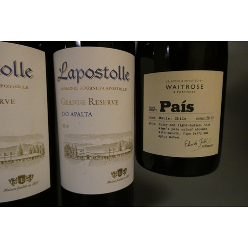 201 - 8 bottles of Chilean red wine, comprising 7 Lapostolle, 2019, Domaines Bournet-Lapostolle, and 1 201... 