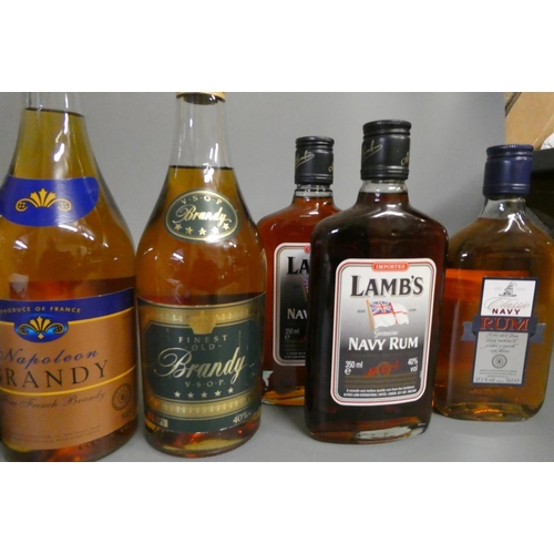 21 - A collection of mixed spirits and liqueur, including Lambs navy rum, Classic navy rum, Napoleon bran... 