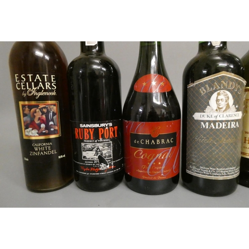 22 - 8 bottles of alcohol, comprising 1 vintage bottle Laroque bordeaux, 1 Domaines Meffre, 2 Hanover Fin... 