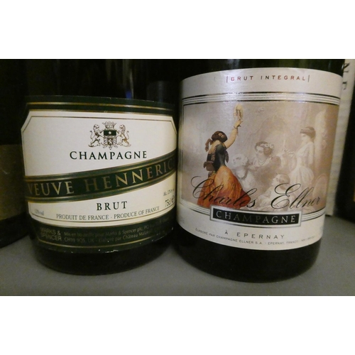 225 - 6 bottles of champagne, comprising 4 bottles Charles Ellner, 1 bottle Veuve Hennerick and 1 Bricout ... 