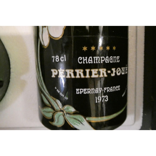 250 - 1 bottle Perrier-Jouet, 1973, Champagne, in gift set box with painted glasses & ash tray (Est. plus ... 