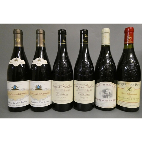 459 - 6 bottles of French red, comprising 2 2001 Vacqueyras Domaine le Sang des Cailloux, 2 2011 Nuits-Sai... 