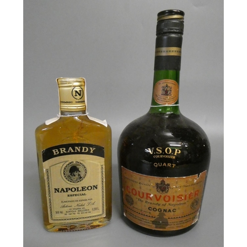 53 - 1 quart Courvoisier VSOP cognac, together with a 0,200L. Napoleon especial brandy in hip flask bottl... 