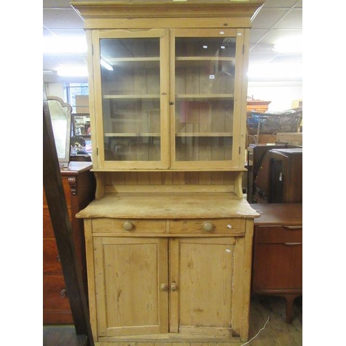 971 - PINE KITCHEN CABINET ON CUPBOARD