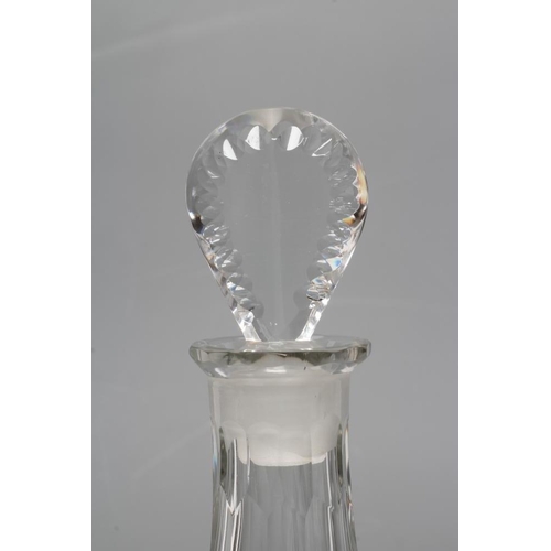 102 - A PAIR OF GEORGIAN GLASS TAPERING DECANTERS with printe cut lozenge stoppers, vertical lozenge and f... 