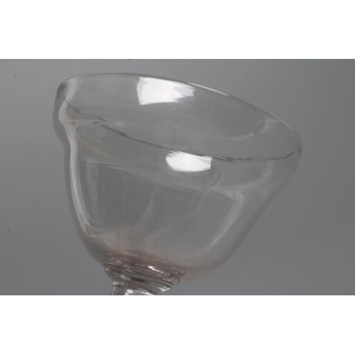 108 - A GLASS GOBLET, late 18th century, the plain double ogee bowl on a wrythen moulded flared cylindrica... 