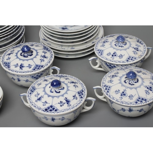 21 - A COLLECTION OF ROYAL COPENHAGEN PORCELAIN TABLEWARE, various dates, painted in underglaze blue with... 