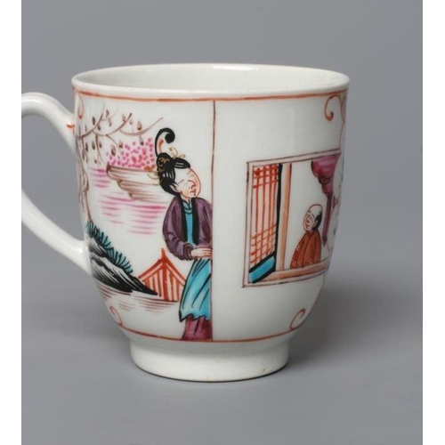 38 - A FIRST PERIOD WORCESTER PORCELAIN COFFEE CUP, c.1765, painted in the James Giles atelier with chino... 