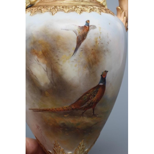 40 - A ROYAL WORCESTER CHINA VASE AND COVER, 1897, of rounded conical form with moulded shoulders and two... 