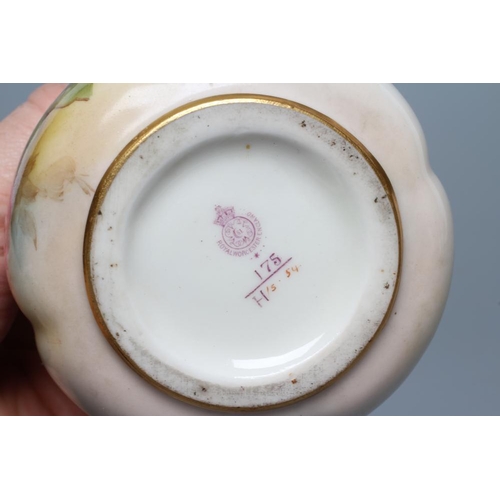 50 - A ROYAL WORCESTER CHINA POT POURRI AND COVER, c.1918, of lobed squat globular form, painted with ful... 