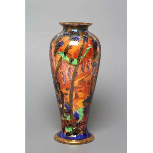 56 - A WEDGWOOD FAIRYLAND LUSTRE VASE, 1930's, of inverted baluster form, printed in gilt and painted in ... 