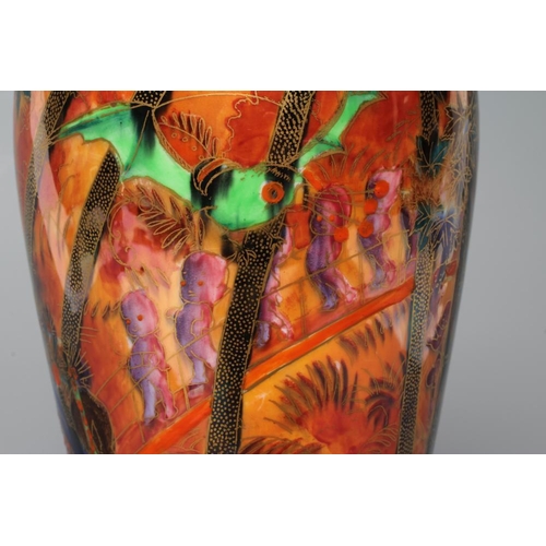 56 - A WEDGWOOD FAIRYLAND LUSTRE VASE, 1930's, of inverted baluster form, printed in gilt and painted in ... 