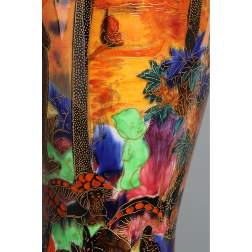 56 - A WEDGWOOD FAIRYLAND LUSTRE VASE, 1930's, of inverted baluster form, printed in gilt and painted in ... 