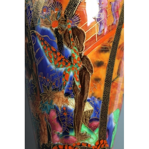 56 - A WEDGWOOD FAIRYLAND LUSTRE VASE, 1930's, of inverted baluster form, printed in gilt and painted in ... 