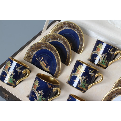 57 - A CARLTON WARE COFFEE SERVICE, 1930's, printed and painted in typical colours with a chinoiserie lan... 