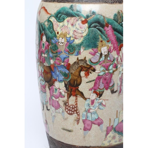 6 - A CHINESE ALCOVE VASE of rouleau form with shi-shi handles and applied salamanders to the shoulders ... 