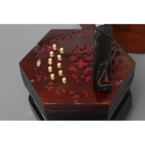 637 - A LACHENAL & CO., LONDON CONCERTINA, Serial No.180606, with rosewood ends and twenty one bone button... 