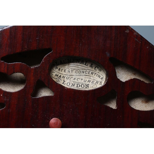 639 - A LACHENAL & CO., LONDON CONCERTINA, Serial No.54191, with rosewood ends and forty eight bone button... 