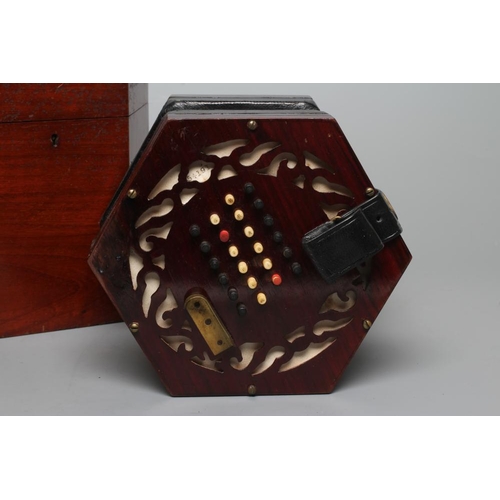 639 - A LACHENAL & CO., LONDON CONCERTINA, Serial No.54191, with rosewood ends and forty eight bone button... 