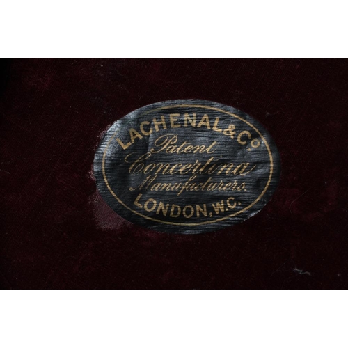 639 - A LACHENAL & CO., LONDON CONCERTINA, Serial No.54191, with rosewood ends and forty eight bone button... 