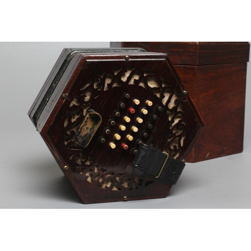 640 - A LACHENAL & CO., LONDON CONCERTINA, Serial No.860(?)17, with rosewood ends and forty seven bone but... 