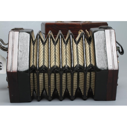 640 - A LACHENAL & CO., LONDON CONCERTINA, Serial No.860(?)17, with rosewood ends and forty seven bone but... 