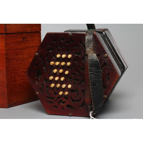 641 - A LACHENAL & CO., LONDON CONCERTINA, with rosewood ends and thirty nine bone buttons, maker's paper ... 