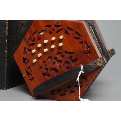 642 - A LACHENAL & CO., LONDON CONCERTINA, Serial No.139490, with mahogany ends and twenty-one bone button... 